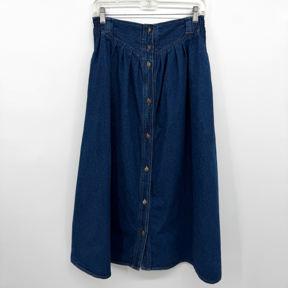 Vintage Y2K Denim Skirt Size 12 Pleated Button Front Western Country Cowgirl